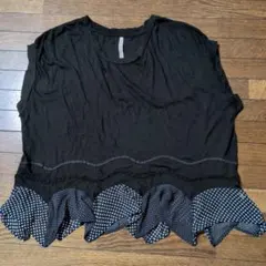 スナオクワハラ　黒のドット柄シホン付きフレンチスリーブTシャツのサムネイル