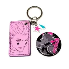 【2点セット】HUNTER×HUNTER ヒソカ レザー調キーホルダー 缶バッジ