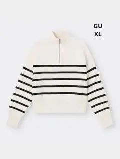 GU 大きいサイズ XL ハーフジップセーター(長袖)(ボーダー)