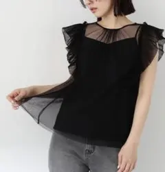 美品】Ballsey シアートリコット シャーリングネックブラウス ブラック 