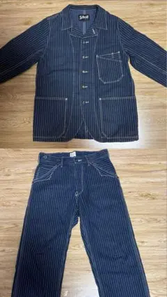 Schott カバーオールジャケット＆パンツ セットアップ Sサイズ Schott ストライプ カバーオールジャケット＆パンツ