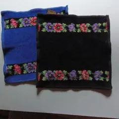 Feiler 花柄刺繍 ハンカチ 青黒2枚セット