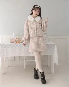 ハニーシナモン 千鳥柄セットアップ ピンク ジャケット スカート