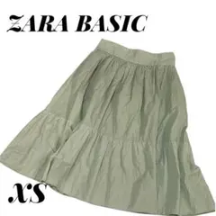 ZARA BASIC フレアスカート XS ライトグリーン　膝丈　後ゴム