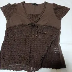 ブラウン ニット 半袖 トップス 　 ワールド製品