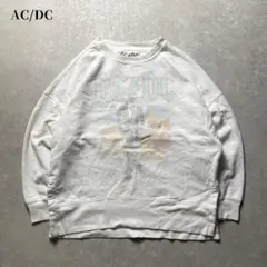 AC/DCスウェットシャツ長袖オフホワイトかすれプリントミュージックバンドメタル