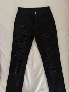 SHEIN ブラック ダメージスキニージーンズ
