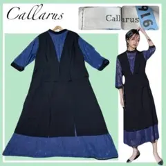 美品✨カラルス レース切替ドレス 大きいサイズ 5L 黒×ネイビー 体型カバー