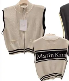 Matin Kim　マーティンキム　ストライプ ニットベスト ホワイト L MATIN KIM】☆送料・関税込☆ストライプニットベスト (Matin Kim