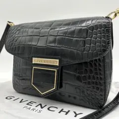 【美品】ジバンシー ノビレ ショルダーバッグ クロコ型押し レザー 黒 斜め掛け