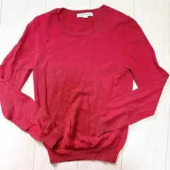 【訳あり特価】赤薄手ニット　丸首　クルーネックニット　レッド　Sサイズ