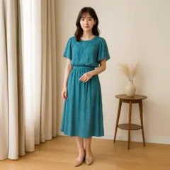DELCY ロングワンピース【上質】リバティ お呼ばれ M ライトブルー 半袖