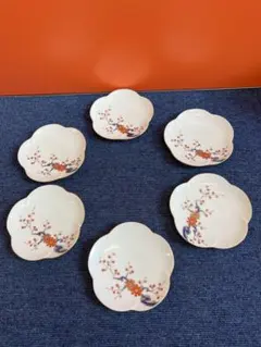 1394  深川製磁　花型皿　5客　金彩