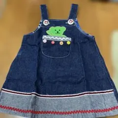 デニム ジャンバースカート クマ刺繍付き　95cm