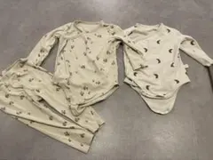 クリーム色ロンパース・カバーオール3点セット