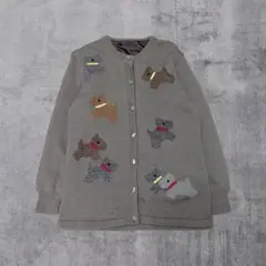 裏地付きニットカーディガン　アウター　犬　グレー　レトロ古着　古着女子