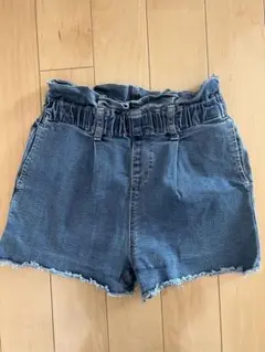 デニムブルー フリンジヘム ショートパンツ