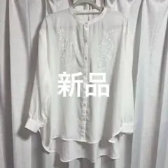 新品　ホワイト　ブラウス　花柄　前あき　春　夏のサムネイル