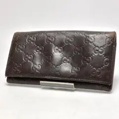 1150 GUCCI グッチシマ シマレザー ダークブラウン フラップウォレット