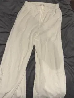 ZARA リブパンツ ホワイト Mサイズ イージーパンツ ドローコード ワイド