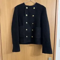 ミラオーエン　黒　ノーカラージャケット　コート