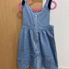 デニム ジャンバースカート ネイビー肩リボン