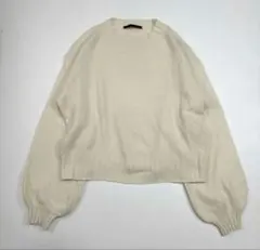 ラクーン混ニット セーター タヌキ 白 ボリューム袖 長袖 Heather