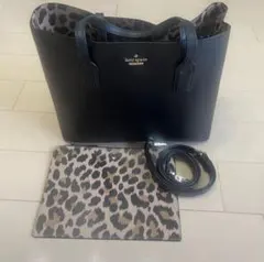 kate spade トートバッグ 黒レオパードポーチ