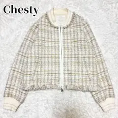 Chestyチェスティ　パール　ぺプラムジャケット Chesty ノーカラーパールペプラムジャケット（白）【送料無料