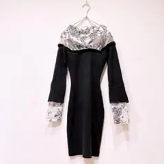 スナイデル オフショルニットドッキングワンピース 花柄 グレー F