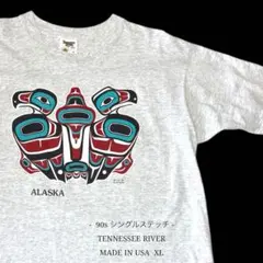 美品!90s USA製 テネシーリバー/アラスカ民族プリント Tシャツ XL