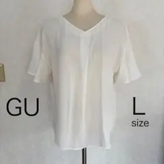 未使用 GU シフォン フレアスリーブ トップス Lサイズ 白 カットソー