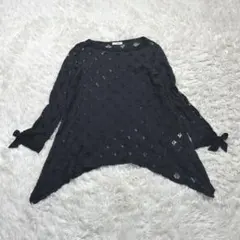 美品　ナラカミーチェ 総レースカットソー 黒 1 イタリア製 袖リボンのサムネイル
