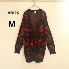 っ*ᐝ様 HERE'S ヒアーズ 長袖 アーガイル柄 ニット カーディガン 紺色