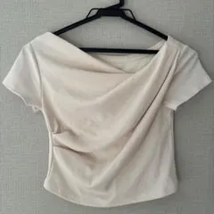 GRL/Sサイズ/リブ素材 ベージュ ドレープTシャツ 半袖