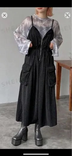 SHEIN 黒 ロングスカート 大きなポケット付き