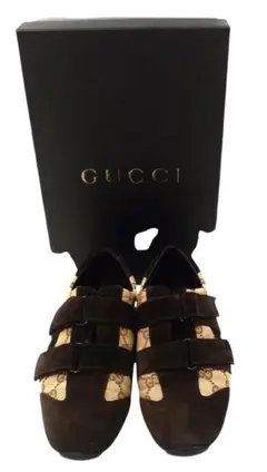 GUCCI グッチ GGキャンバス スエード ベルクロ ローファー ブラウン 