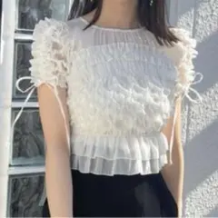 【美品】SNIDEL スナイデル ランダムシャーリングトップス WHT ホワイト