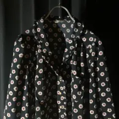 花柄 総柄シャツ レトロ 金ボタン 黒 ヴィンテージ フラワー 古着