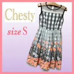 Chesty⭐︎フラワーオーガンジーワンピースＳサイズ刺繍　ギンガムチェック