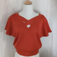 80s 日本製 クロスネック フレア袖 サマーニットレトロ 古着 Vintage
