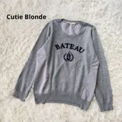 刺繍ロゴニット プルオーバー 長袖 マリン風 L グレー 異素材切替 シフォン