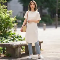 ＊一枚でも重ねてもサマになる！こなれ見えTシャツワンピース ラウンドヘム