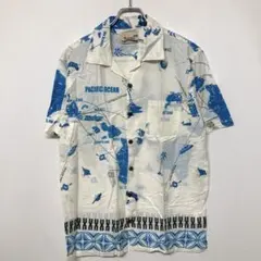 インド製 Kahiko ハワイ 地図 総柄 アロハシャツ 薄いクリーム×ブルーのサムネイル