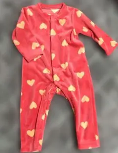 ハート柄ロンパース 　カバーオール　フリース 　80cm
