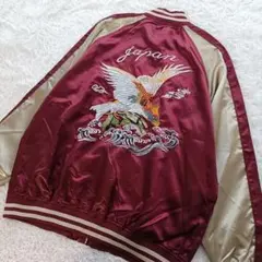 【一心如鏡】　スカジャン　ビッグサイズ　鷲柄刺繍　和柄　サテン　5L　レッド