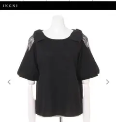 INGNI 半袖カットソー ブラック リボン レース　サイズＭのサムネイル