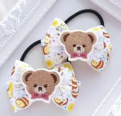 SALE (316) 春 ハチ リボン ヘアゴム♡ ハンドメイドくま 白 黄