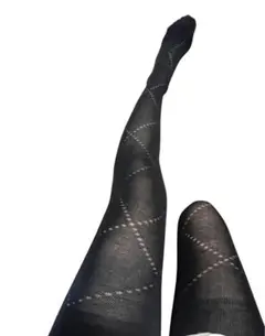 【新品】ダイヤ柄 タイツ ブラック フリーサイズ 網タイツ風 上品 シアー