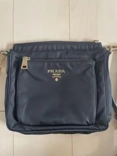 プラダ ショルダーバッグ 2way メタルロゴ ナイロン レザー 黒